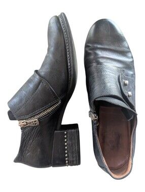A.S.98 Black Leather Oxford Studded Loafers Women's 39